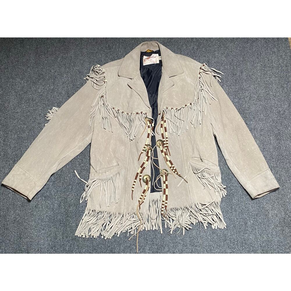 Vintage Excelled Genuine Leather Suede Western Concho/ Beaded /Fringe Jacket -44